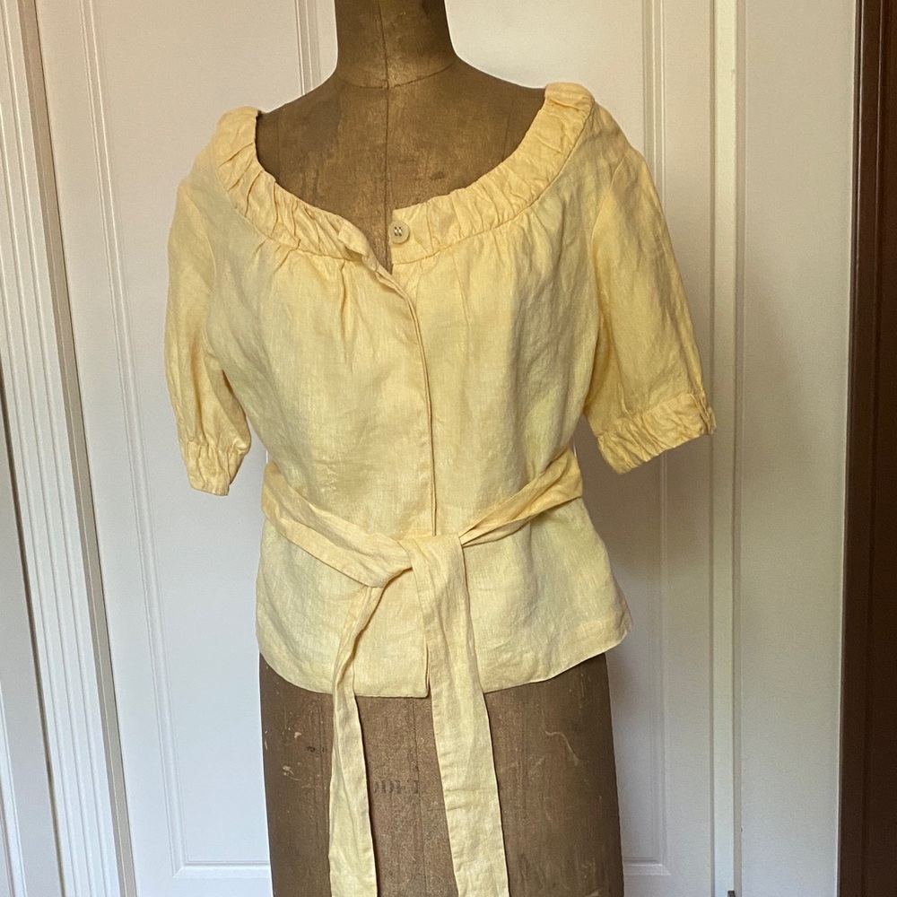 Elegant Yellow Women's Blouse with Tie Waist